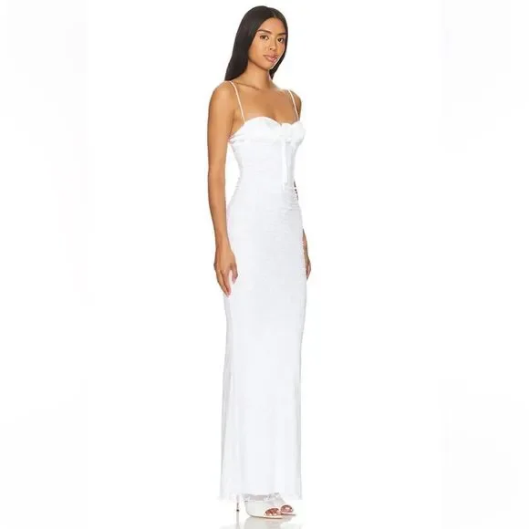 NWT Majorelle Leonie Gown White lace maxi rosette ruched bodycon slip Revolve M - Picture 2 of 8